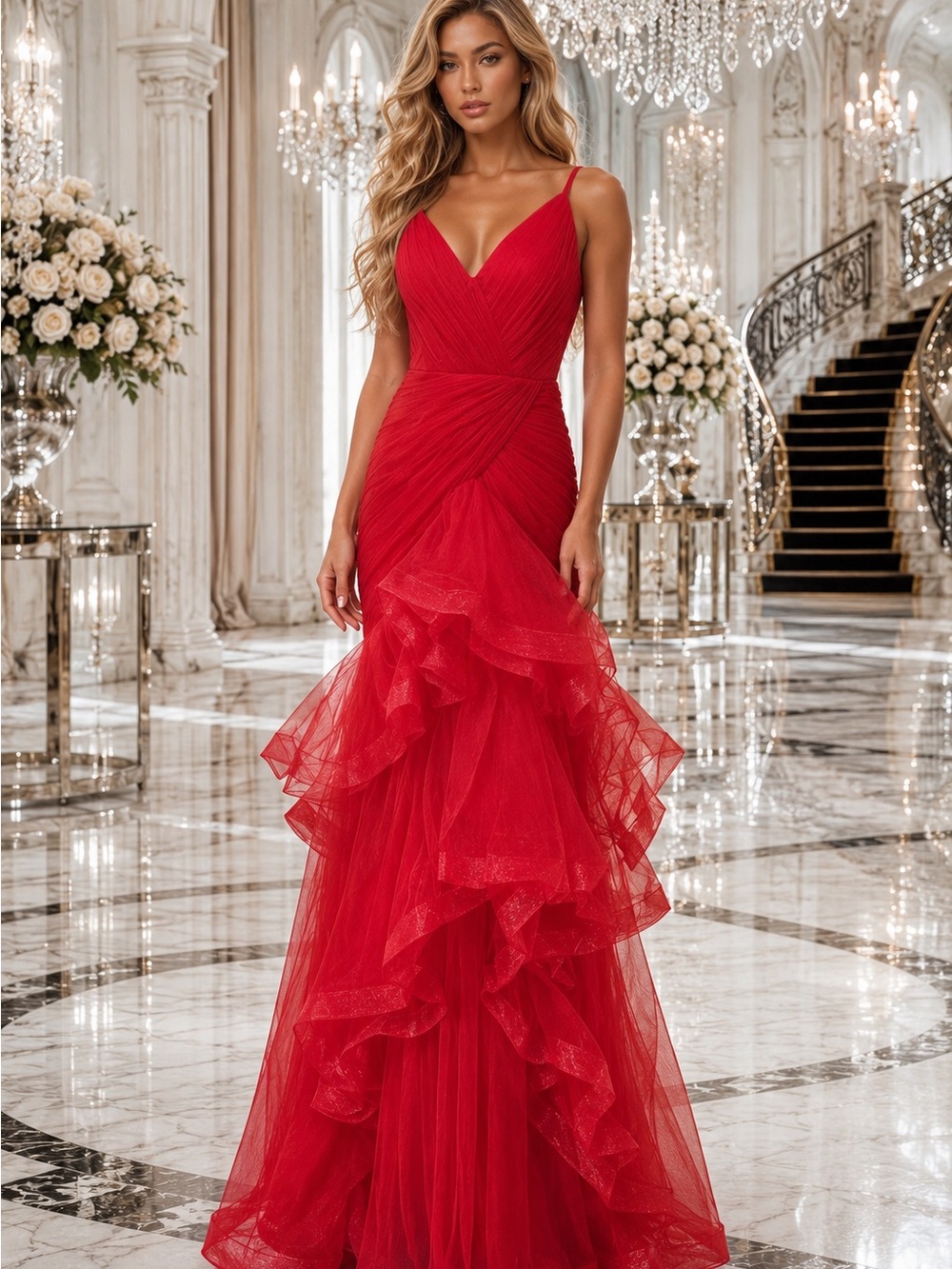 NWT Red Dress Tulle Mermaid Formal Gown Size 10 Military Gala Wedding Evening
